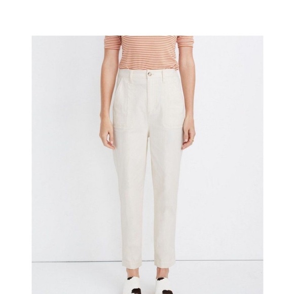 Madewell Women’s Medium Cropped Camp Pants Beige Herringbone Texture Ankle Pants - Picture 4 of 16